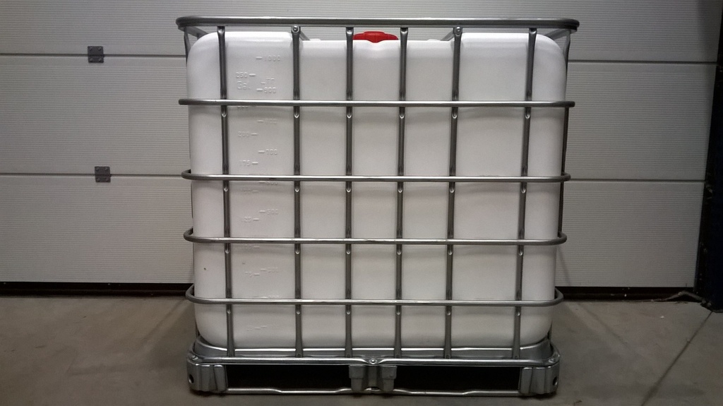 Cuve IBC 1000 litres rénovée - Blanche opaque ouverture 150mm - Palette métallique "Schutz"