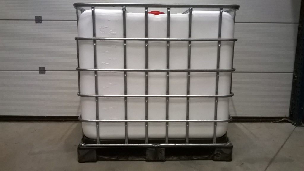 Cuve IBC 1000 litres rénovée - Blanche opaque ouverture 150mm - Palette plastique "Schutz"