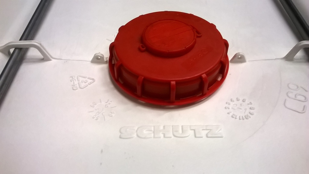 Cuve IBC 1000 litres rénovée - Blanche opaque ouverture 150mm - Palette plastique "Schutz"