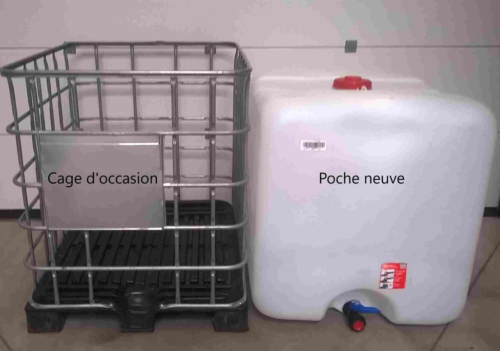 Cuve IBC 600 litres reconditionnée poche neuve - Naturel FDA ouverture 225mm - Palette plastique "Werit"