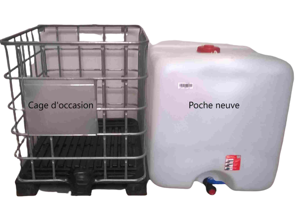 ​​​​Cuve IBC 1000 litres reconditionnée poche neuve - Naturel Non UN ouvreture 150mm - Palette plastique "Mauser"