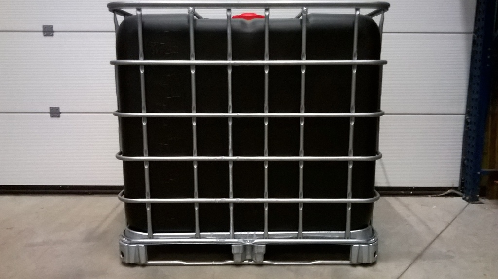 Cuve IBC 1000 litres rénovée - Noir ouverture 150mm - palette métallique "Schutz"