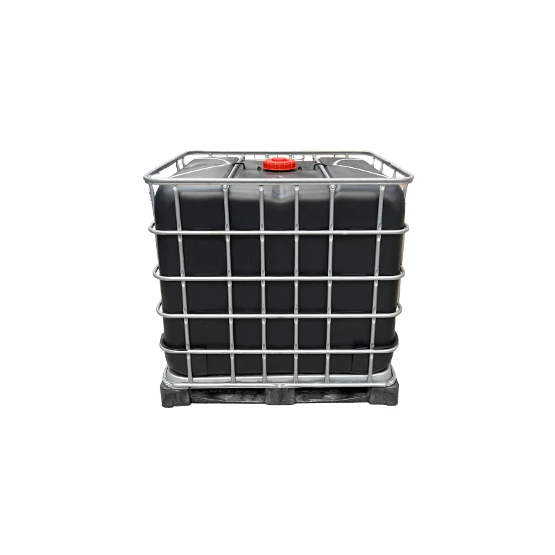 ​​​Cuve IBC 1000 litres rénovée - Noir avec jauges ouverture 150mm - palette plastique "Schutz" 