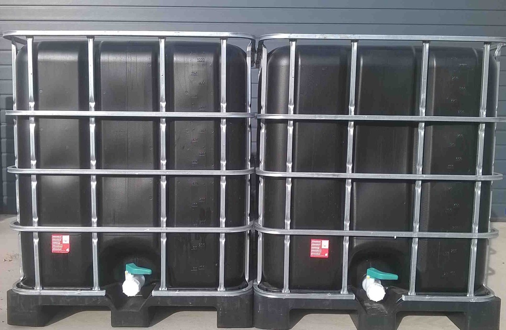 ​​​Cuve IBC 1000 litres rénovée - Noir ouverture 150mm - palette plastique "Greif"