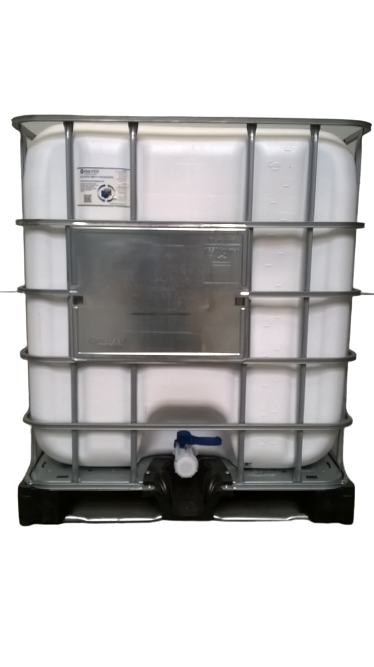 ​​​​Cuve IBC 1000 litres reconditionnée poche neuve - Blanche opaque ouverture 150mm - Palette métallique "Mauser"