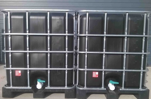 [CRC1Z150PPG] ​​​Cuve IBC 1000 litres rénovée - Noir ouverture 150mm - palette plastique "Greif"