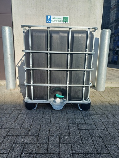 [CRC1Z150PMG] ​​​Cuve IBC 1000 litres rénovée - Noir ouverture 150mm - palette métallique "Greif"