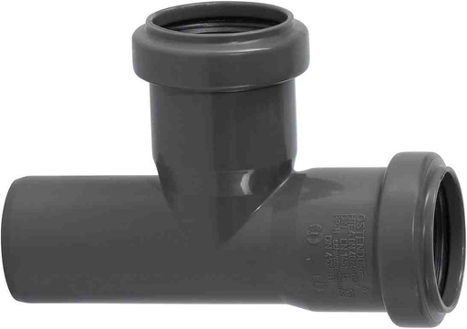 Té PVC 50mm 2 x femelles manchettes - Gris